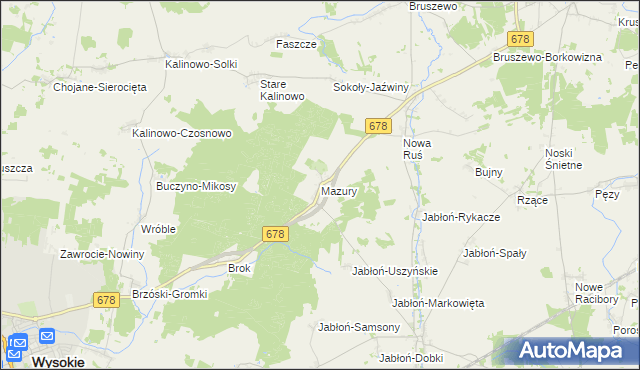 mapa Mazury gmina Wysokie Mazowieckie, Mazury gmina Wysokie Mazowieckie na mapie Targeo