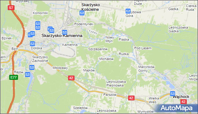 mapa Michałów gmina Skarżysko Kościelne, Michałów gmina Skarżysko Kościelne na mapie Targeo
