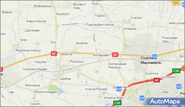 mapa Michałówek gmina Ożarów Mazowiecki, Michałówek gmina Ożarów Mazowiecki na mapie Targeo