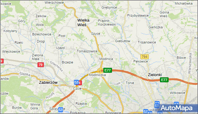 mapa Modlnica, Modlnica na mapie Targeo