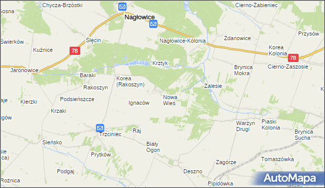 mapa Nowa Wieś gmina Nagłowice, Nowa Wieś gmina Nagłowice na mapie Targeo