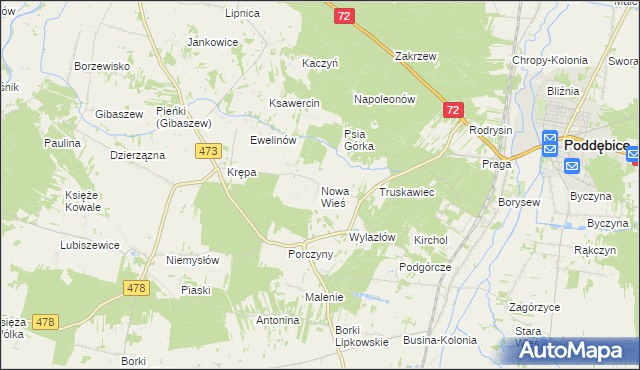 mapa Nowa Wieś gmina Poddębice, Nowa Wieś gmina Poddębice na mapie Targeo