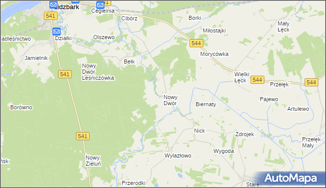 mapa Nowy Dwór gmina Lidzbark, Nowy Dwór gmina Lidzbark na mapie Targeo