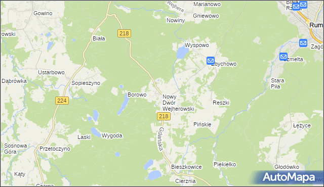 mapa Nowy Dwór Wejherowski, Nowy Dwór Wejherowski na mapie Targeo