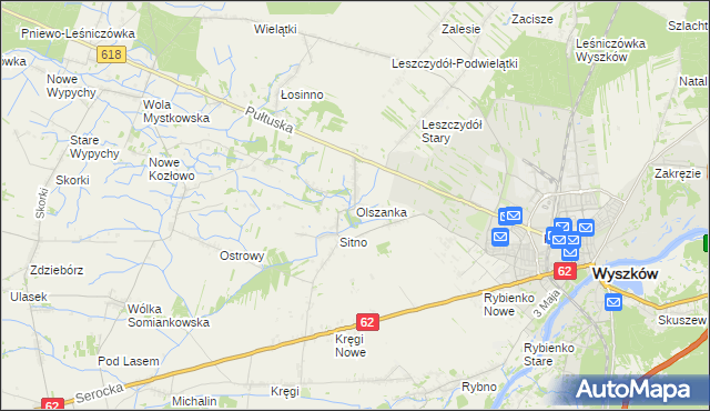 mapa Olszanka gmina Wyszków, Olszanka gmina Wyszków na mapie Targeo