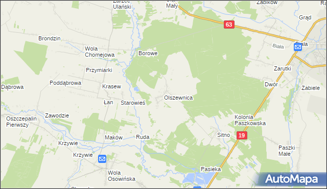 mapa Olszewnica gmina Borki, Olszewnica gmina Borki na mapie Targeo