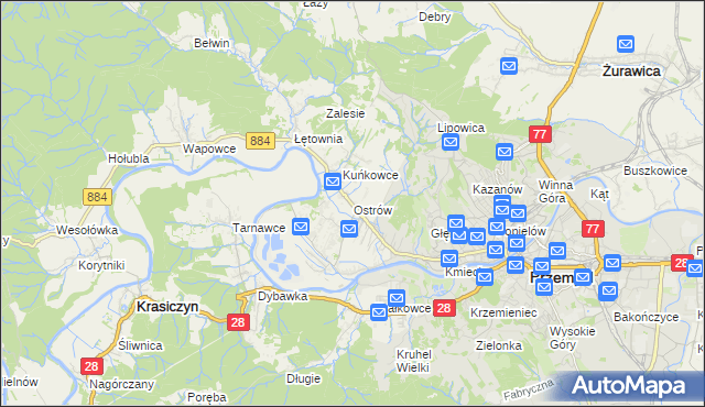 mapa Ostrów gmina Przemyśl, Ostrów gmina Przemyśl na mapie Targeo
