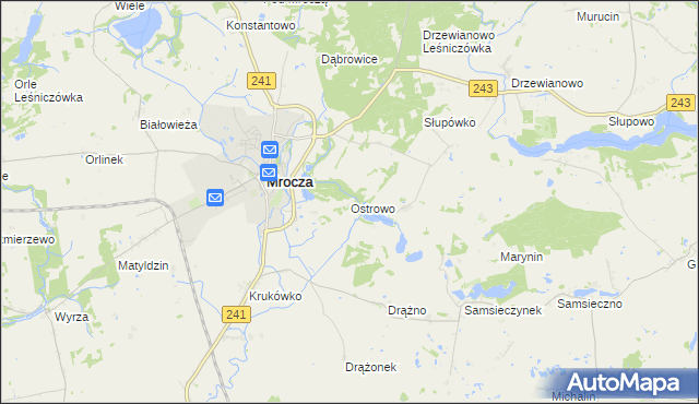 mapa Ostrowo gmina Mrocza, Ostrowo gmina Mrocza na mapie Targeo