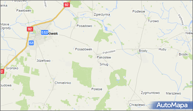 mapa Pakosław gmina Lwówek, Pakosław gmina Lwówek na mapie Targeo