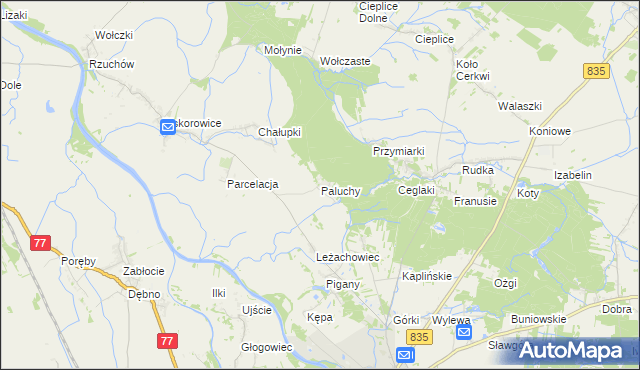 mapa Paluchy, Paluchy na mapie Targeo