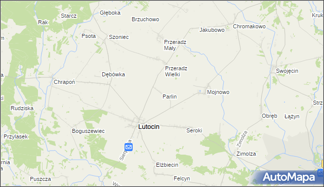 mapa Parlin gmina Lutocin, Parlin gmina Lutocin na mapie Targeo