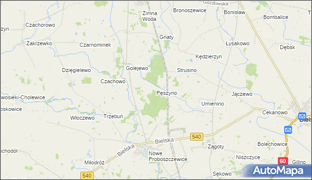 mapa Pęszyno, Pęszyno na mapie Targeo