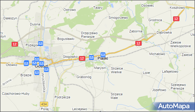 mapa Piaski powiat gostyński, Piaski powiat gostyński na mapie Targeo