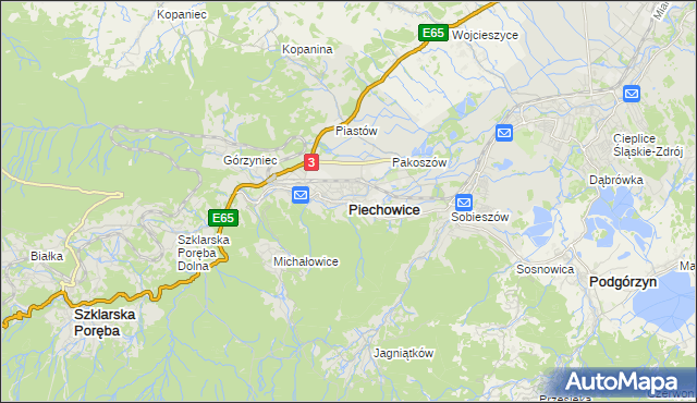 mapa Piechowice powiat jeleniogórski, Piechowice powiat jeleniogórski na mapie Targeo
