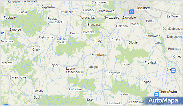 mapa Piotrówka gmina Jedlicze, Piotrówka gmina Jedlicze na mapie Targeo