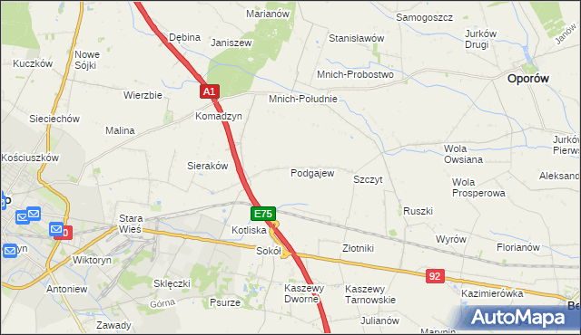 mapa Podgajew gmina Oporów, Podgajew gmina Oporów na mapie Targeo