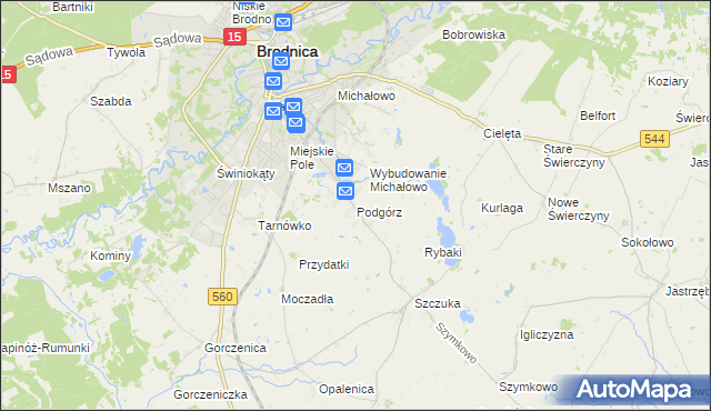 mapa Podgórz gmina Brodnica, Podgórz gmina Brodnica na mapie Targeo