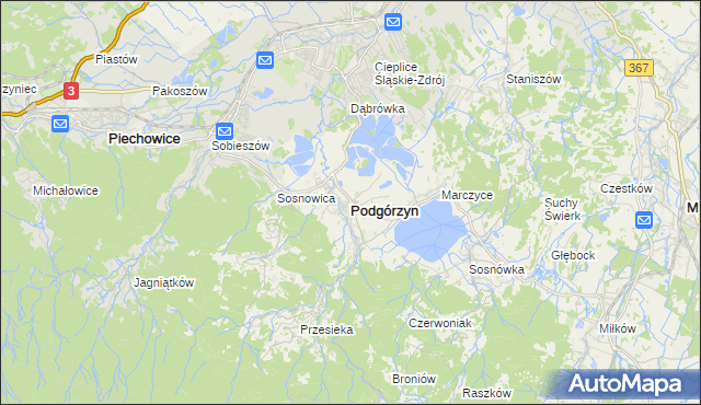 mapa Podgórzyn powiat jeleniogórski, Podgórzyn powiat jeleniogórski na mapie Targeo