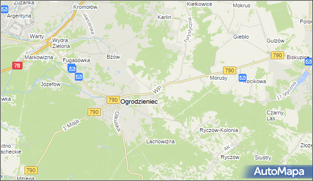 mapa Podzamcze gmina Ogrodzieniec, Podzamcze gmina Ogrodzieniec na mapie Targeo