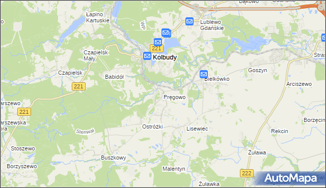 mapa Pręgowo gmina Kolbudy, Pręgowo gmina Kolbudy na mapie Targeo