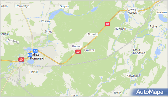 mapa Pruszcz gmina Kalisz Pomorski, Pruszcz gmina Kalisz Pomorski na mapie Targeo