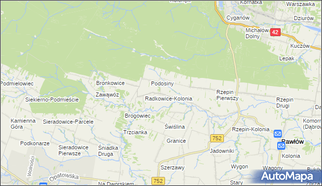 mapa Radkowice gmina Pawłów, Radkowice gmina Pawłów na mapie Targeo