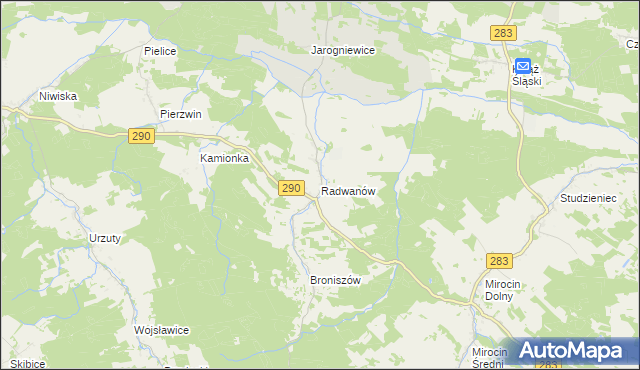 mapa Radwanów gmina Kożuchów, Radwanów gmina Kożuchów na mapie Targeo