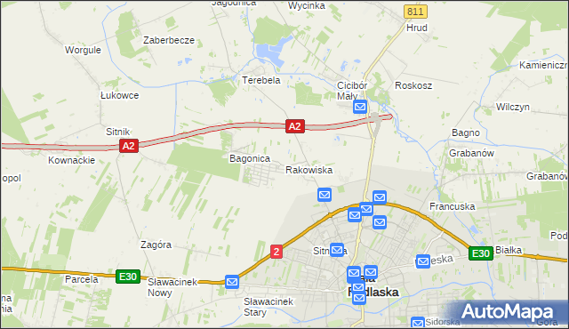 mapa Rakowiska gmina Biała Podlaska, Rakowiska gmina Biała Podlaska na mapie Targeo
