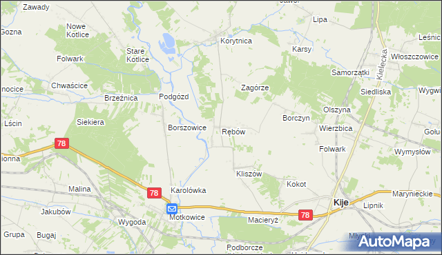 mapa Rębów gmina Kije, Rębów gmina Kije na mapie Targeo