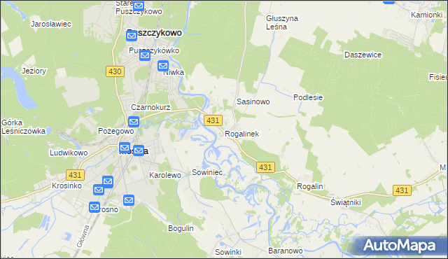 mapa Rogalinek, Rogalinek na mapie Targeo