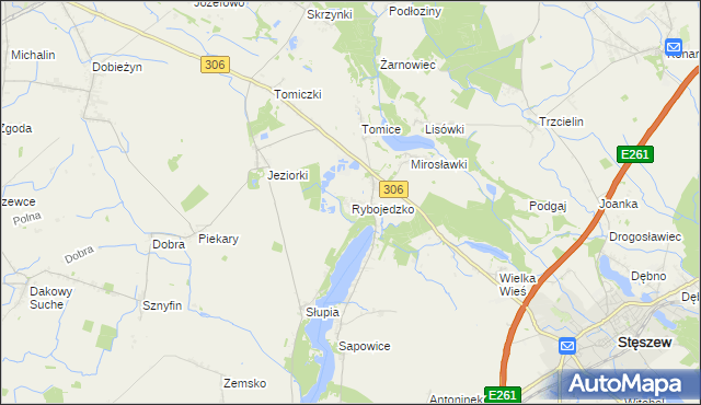 mapa Rybojedzko gmina Stęszew, Rybojedzko gmina Stęszew na mapie Targeo