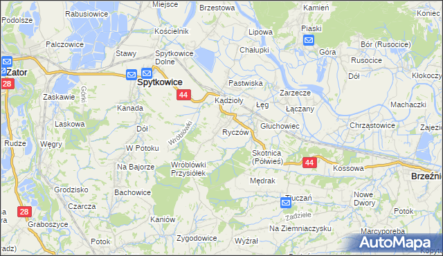 mapa Ryczów gmina Spytkowice, Ryczów gmina Spytkowice na mapie Targeo