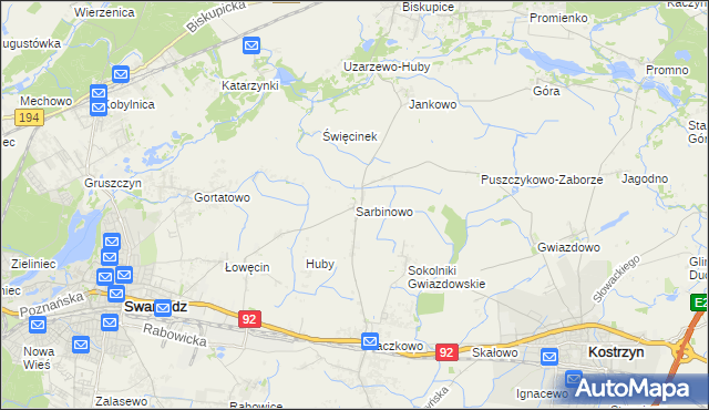 mapa Sarbinowo gmina Swarzędz, Sarbinowo gmina Swarzędz na mapie Targeo