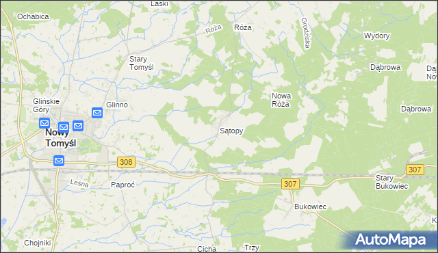 mapa Sątopy gmina Nowy Tomyśl, Sątopy gmina Nowy Tomyśl na mapie Targeo