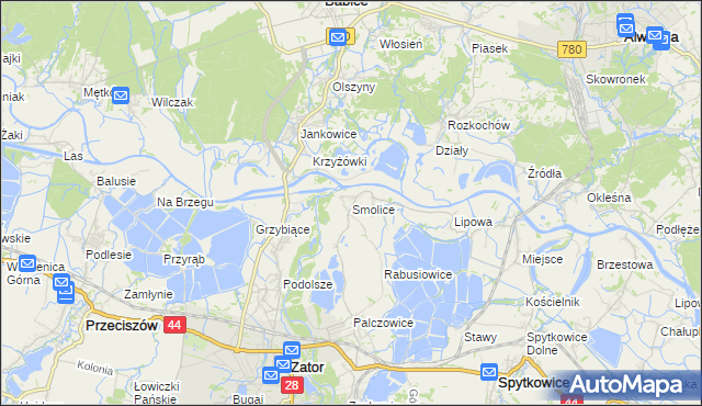 mapa Smolice gmina Zator, Smolice gmina Zator na mapie Targeo