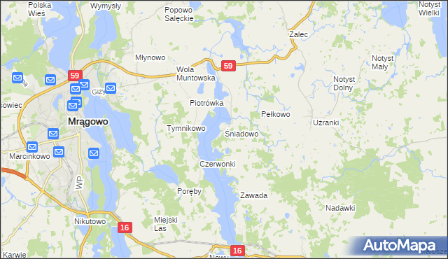mapa Śniadowo gmina Mrągowo, Śniadowo gmina Mrągowo na mapie Targeo