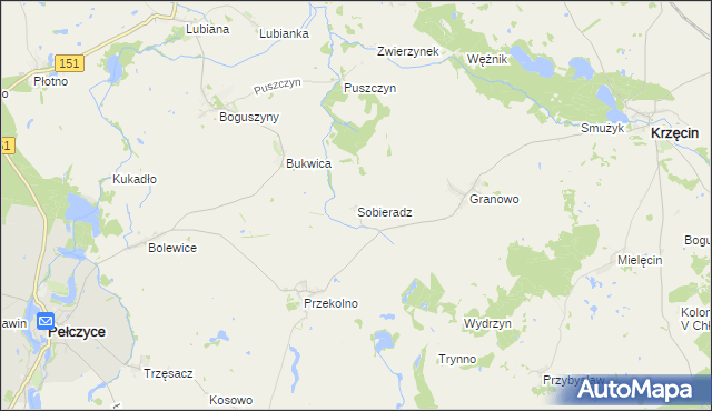 mapa Sobieradz gmina Krzęcin, Sobieradz gmina Krzęcin na mapie Targeo