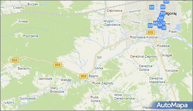 mapa Sól gmina Biłgoraj, Sól gmina Biłgoraj na mapie Targeo