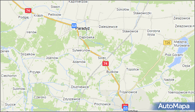 mapa Solec gmina Paradyż, Solec gmina Paradyż na mapie Targeo