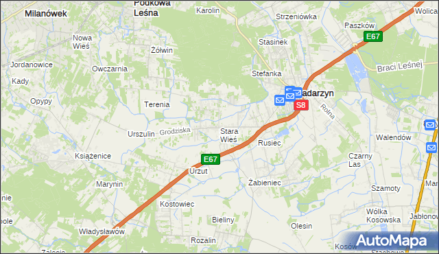 mapa Stara Wieś gmina Nadarzyn, Stara Wieś gmina Nadarzyn na mapie Targeo