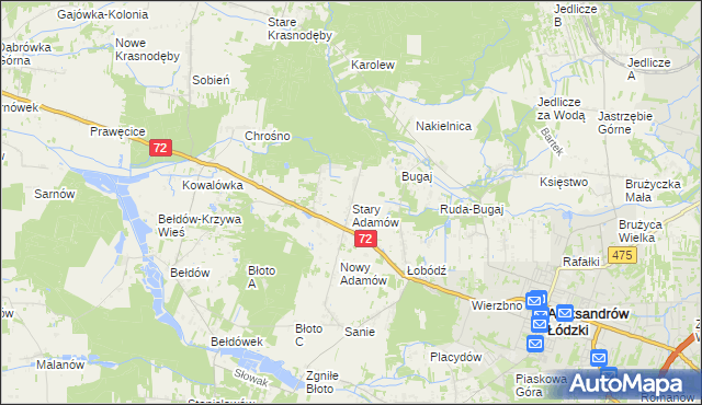mapa Stary Adamów gmina Aleksandrów Łódzki, Stary Adamów gmina Aleksandrów Łódzki na mapie Targeo