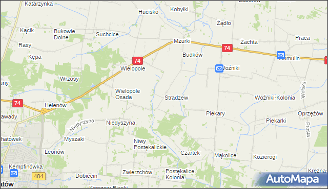 mapa Stradzew gmina Wola Krzysztoporska, Stradzew gmina Wola Krzysztoporska na mapie Targeo