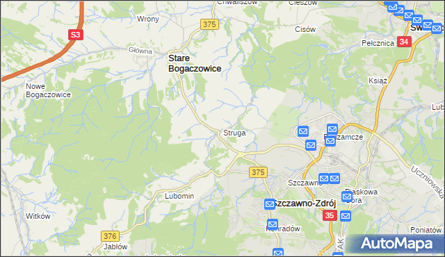 mapa Struga gmina Stare Bogaczowice, Struga gmina Stare Bogaczowice na mapie Targeo