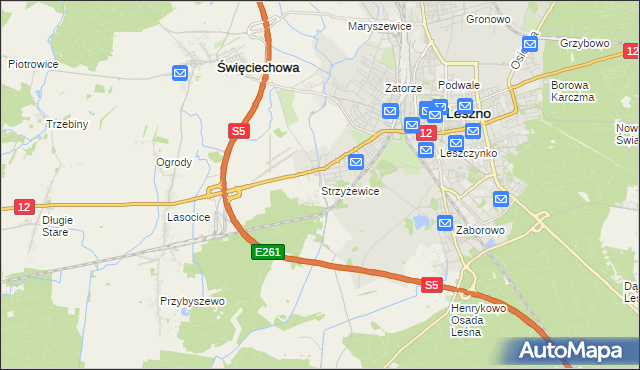 mapa Strzyżewice gmina Święciechowa, Strzyżewice gmina Święciechowa na mapie Targeo