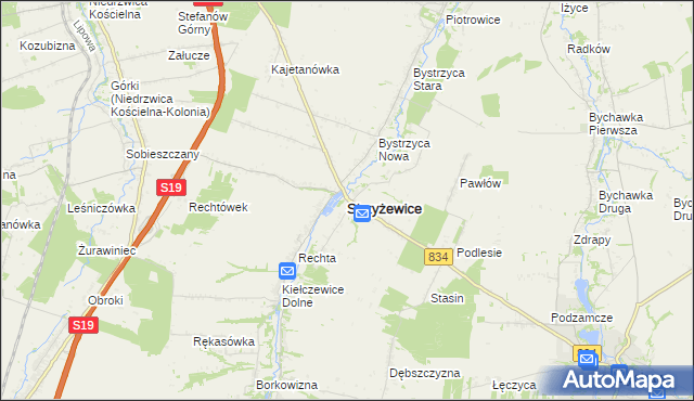 mapa Strzyżewice powiat lubelski, Strzyżewice powiat lubelski na mapie Targeo