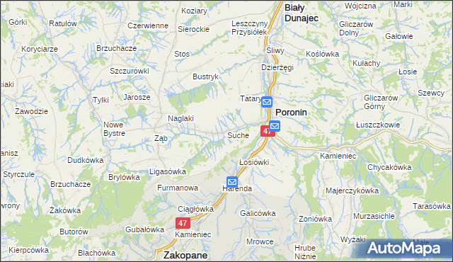 mapa Suche gmina Poronin, Suche gmina Poronin na mapie Targeo