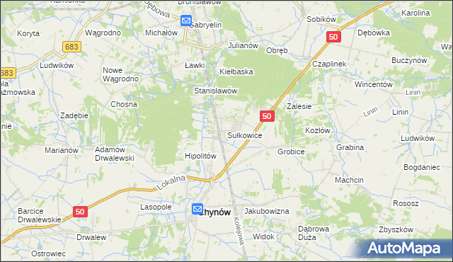 mapa Sułkowice gmina Chynów, Sułkowice gmina Chynów na mapie Targeo