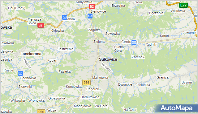mapa Sułkowice powiat myślenicki, Sułkowice powiat myślenicki na mapie Targeo