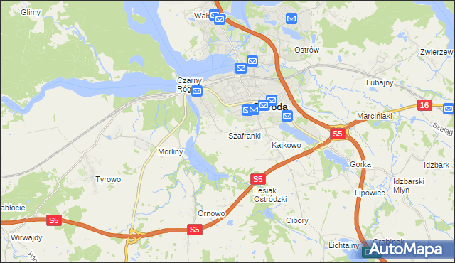 mapa Szafranki gmina Ostróda, Szafranki gmina Ostróda na mapie Targeo