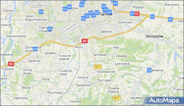 mapa Tarnowiec gmina Tarnów, Tarnowiec gmina Tarnów na mapie Targeo